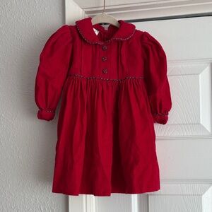 VINTAGE Strasburg Red Corduroy Christmas Holiday Collared Baby Dress